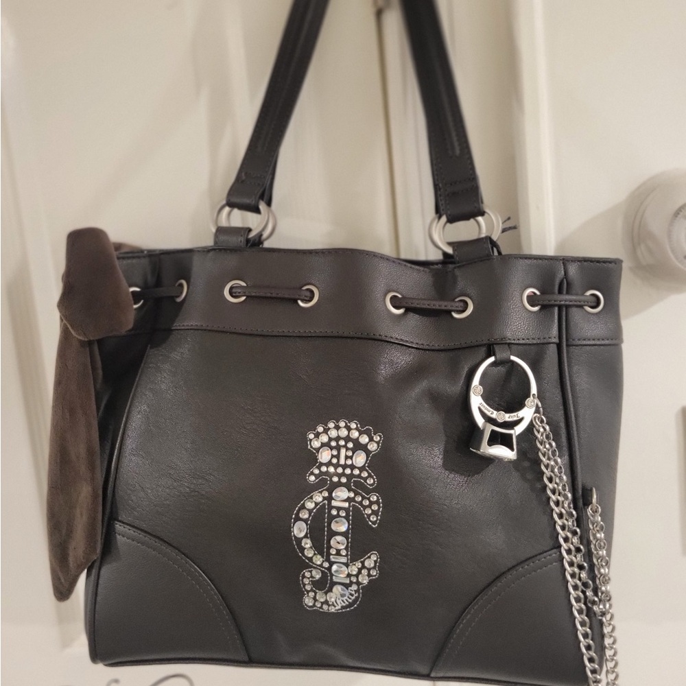 Juicy Couture Brown Leather Daydreamer Tote Bag with Silver Accents #juicy